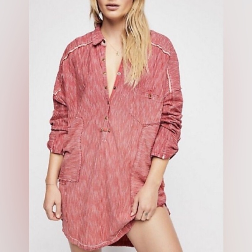 Free People Size Medium Oversized Tokyo Henley Red New